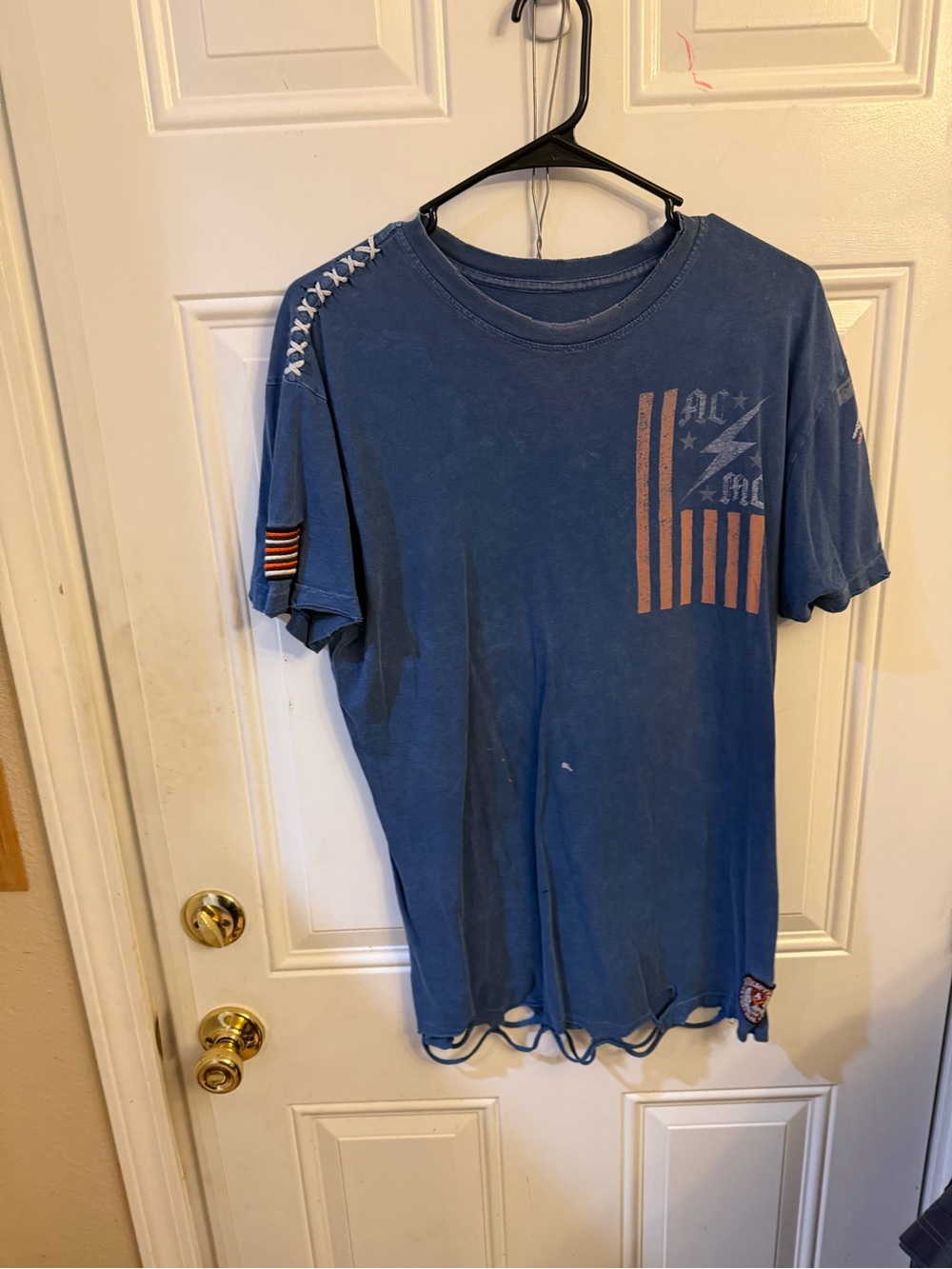 Affliction Blue Graphic Men’s Tee with Distressed Flag Detail